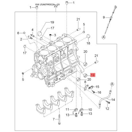 Центральна консоль комплектуючи 0K013-64322G Mobis - 0K01364322G - схема з каталогу 19, USAKFM002A 0K01364322G