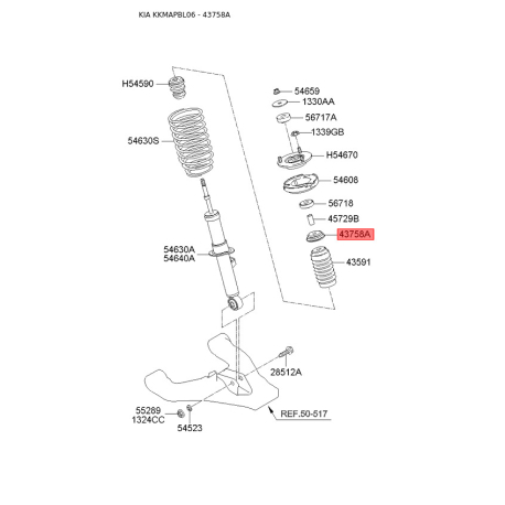 Опора стійки амортизатора (ремкомплект) 54604-3E100 Mobis - 546043E100 - схема з каталогу 43758A, KKMAPBL06 546043E100