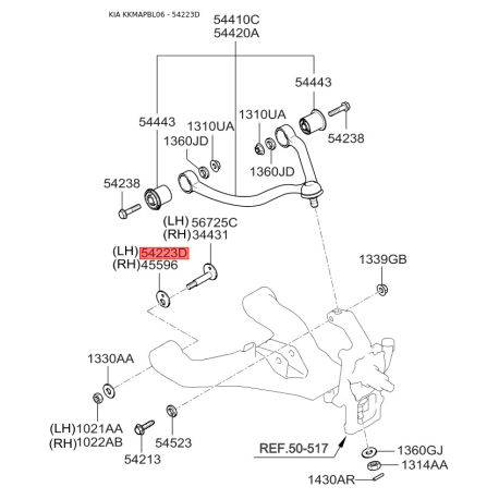 Шайба (ексцентрик) розвального болта передньої підвіски 54223-3E500 Mobis - 542233E500 - схема з каталогу 54223D, KKMAPBL06 542233E500