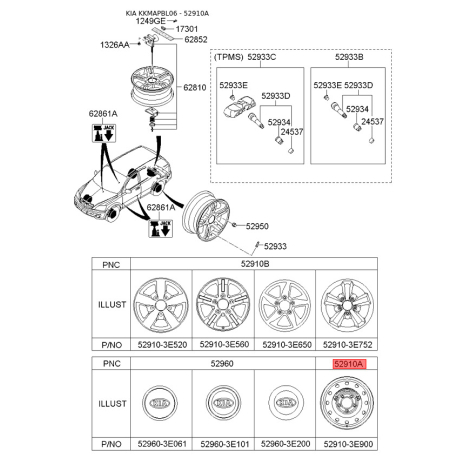 Диск 52910-3E900 Mobis - 529103E900 - схема з каталогу 52910A, KKMAPBL06 529103E900