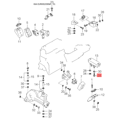 Шайба (кільце металеве) заглушки передньої кришки мотора 0K080-37275 Mobis - 0K08037275 - схема з каталогу 31, EURK92099A 0K08037275