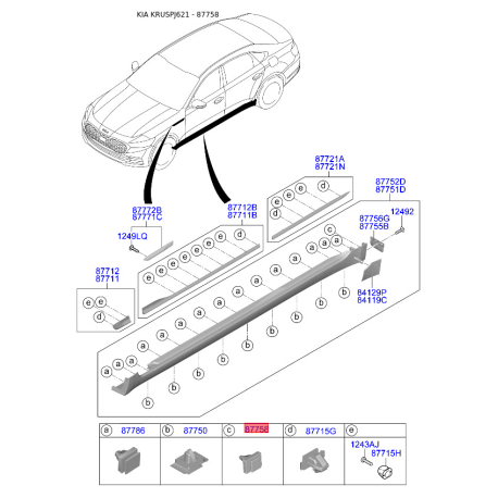 Пістон (кліпса) бампера і оббивки салону квадратна 87759-3V000 Mobis - 877593V000 - схема з каталогу 87758, KRUSPJ621 877593V000