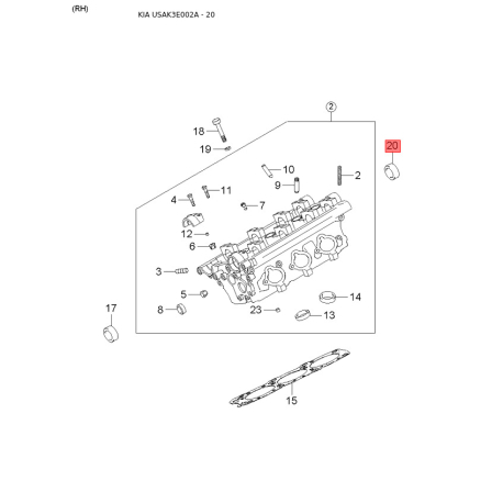 Пістон (кліпса) MG350-68AB1 Mobis - MG35068AB1 - схема з каталогу 20, USAK3E002A MG35068AB1