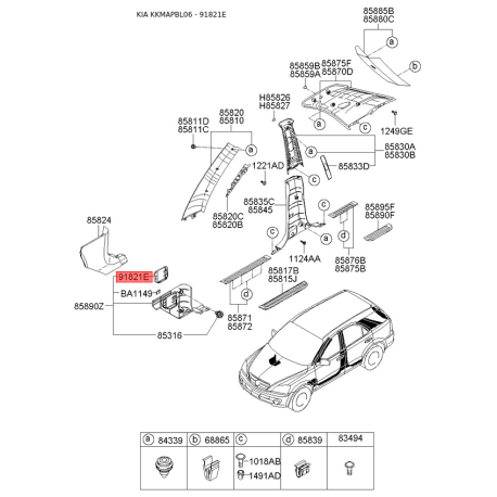 Обивка (накладка) салона левая 85875-3E200FC Mobis - 858753E200FC - схема с каталога 91821E, KKMAPBL06 858753E200FC