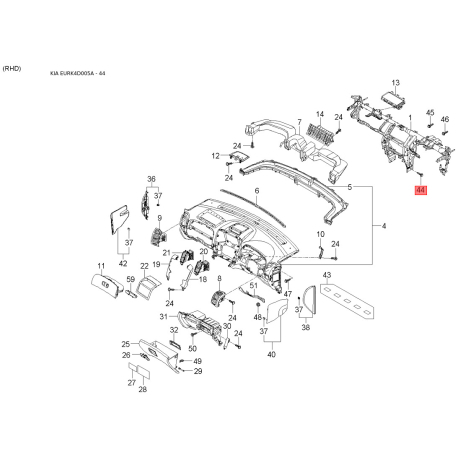 Кріплення трубок кондиціонера і компресора K9979-60830 Mobis - K997960830 - схема з каталогу 44, EURK4D005A K997960830