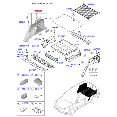 Обивка багажника правая 85730-1F001EZ Mobis - 857301F001EZ - схема с каталога 85740A, KKMAPFQ04 857301F001EZ
