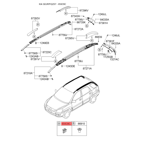Пистон (клипса) обивки салона 85839-3B000 Mobis - 858393B000 - схема с каталога 85839C, SEURPFQZ07 858393B000