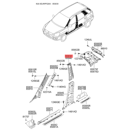 Оббивка (накладка) салону ліва 85840-1F100EZ Mobis - 858401F100EZ - схема з каталогу 85830, KEURPFQ04 858401F100EZ
