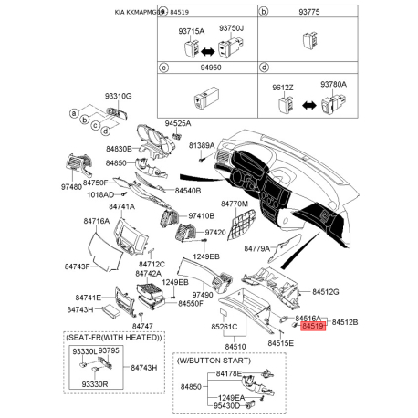 Ящик рукавички (бардачок) 84519-22000 Mobis - 8451922000 - схема з каталогу 84519, KKMAPMG09 8451922000