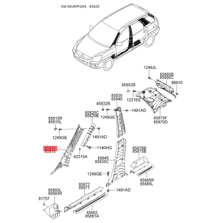 Обивка (накладка) салона правая 85810-1F400EZ Mobis - 858101F400EZ - схема с каталога 85820, KEURPFQ04 858101F400EZ