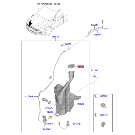 Кришка, резервуар для води (бачок омивача) 98623-G6000 Mobis - 98623G6000 - схема з каталогу 98623, KEURPEX23 98623G6000
