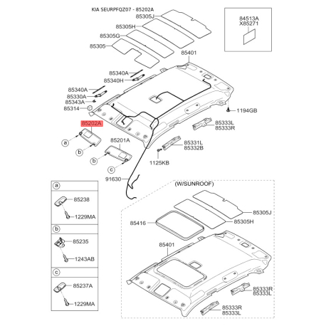 Солнцезащитный козырёк правый 85201-1F060EZ Mobis - 852011F060EZ - схема с каталога 85202A, SEURPFQZ07 852011F060EZ