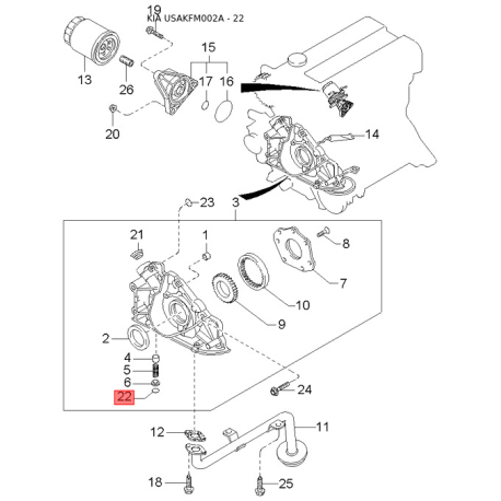 Важіль перемикання передач 0K011-17503 Mobis - 0K01117503 - схема з каталогу 22, USAKFM002A 0K01117503