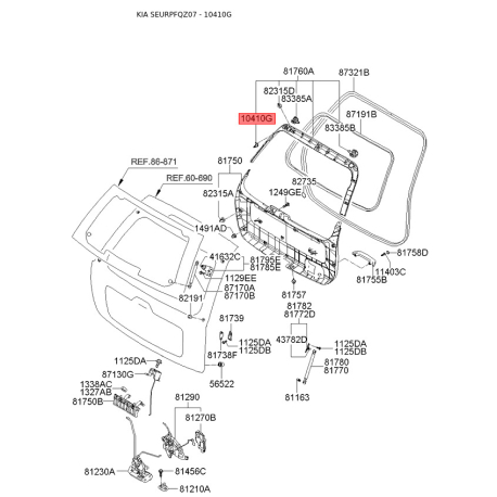 Засувка (затискач) оббивки дверей MGJ12-68865 Mobis - MGJ1268865 - схема з каталогу 10410G, SEURPFQZ07 MGJ1268865