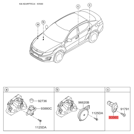 Вимикач 93560-3L000 Mobis - 935603L000 - схема з каталогу 93560, KEURPTFE14 935603L000