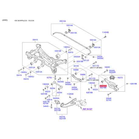 Сайлентблок важеля підвіски 55215-2S200 Mobis - 552152S200 - схема з каталогу 55215A, SEURPSLZ10 552152S200