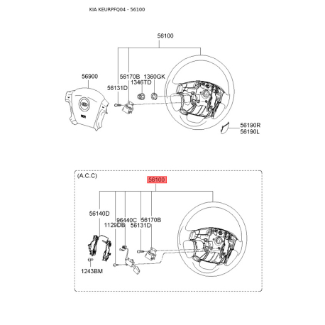 Руль (рулевое колесо) в сборе 56110-1F220P0 Mobis - 561101F220P0 - схема с каталога 56100, KEURPFQ04 561101F220P0