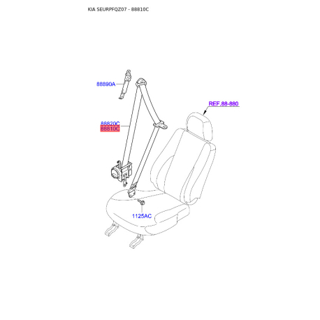 Ремень безопасности левый 88810-1F200EZ Mobis - 888101F200EZ - схема с каталога 88810C, SEURPFQZ07 888101F200EZ