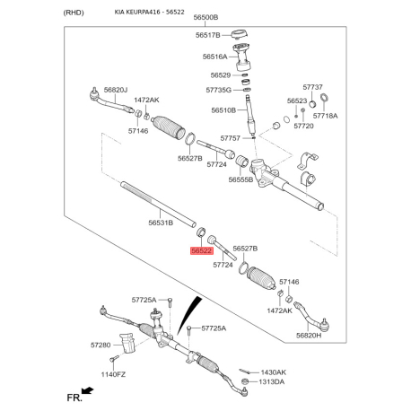 Втулка рейки рулевого механизма 56522-2S100 Mobis - 565222S100 - схема с каталога 56522, KEURPA416 565222S100
