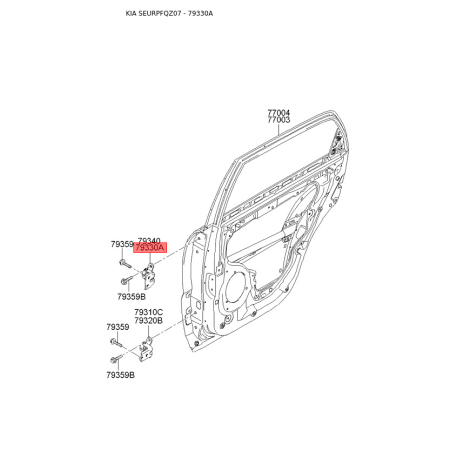Петля бічних дверей ліва верхня 79330-17000 Mobis - 7933017000 - схема з каталогу 79330A, SEURPFQZ07 7933017000