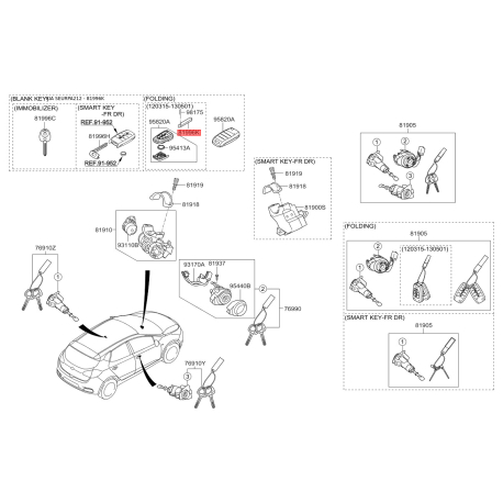 Ключ (вставка) двери в брелок 81996-2L001 Mobis - 819962L001 - схема с каталога 81996K, SEURPA212 819962L001