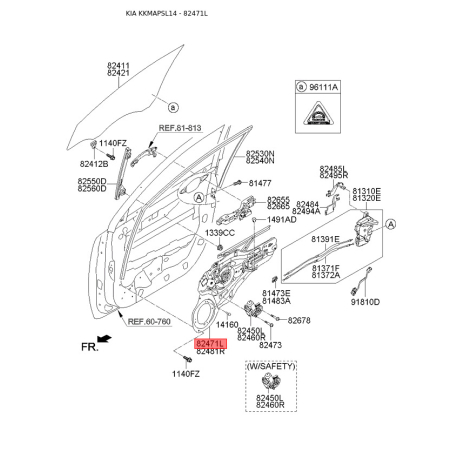 Подъемное устройство для окон левое 82471-3W000 Mobis - 824713W000 - схема с каталога 82471L, KKMAPSL14 824713W000