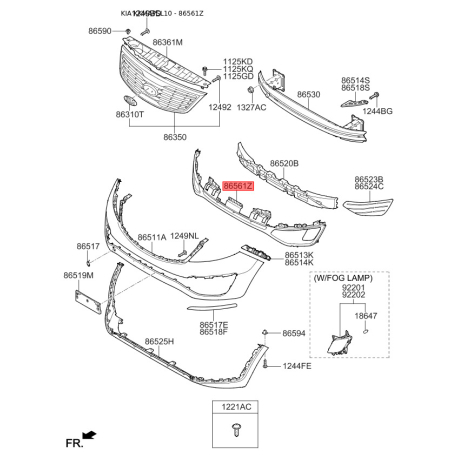 Решітка радіатора 86561-3W000 Mobis - 865613W000 - схема з каталогу 86561Z, KKMAPSL10 865613W000