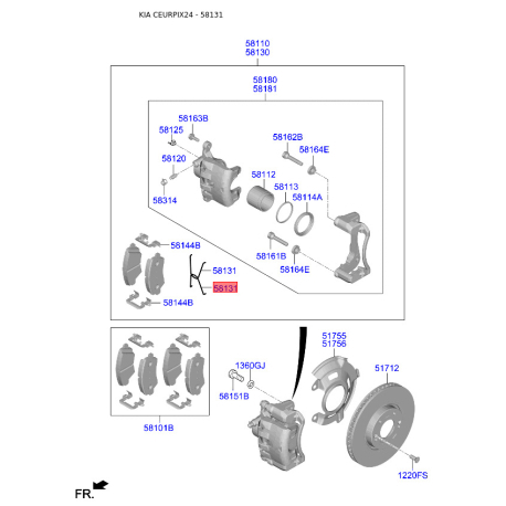Пружина, колодки диского тормоза 58188-C5000 Mobis - 58188C5000 - схема с каталога 58131, CEURPIX24 58188C5000