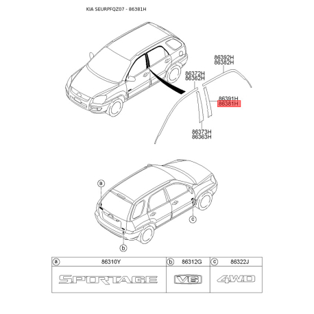Облицовка / защитная накладка, боковина левая 86381-1F000 Mobis - 863811F000 - схема с каталога 86381H, SEURPFQZ07 863811F000