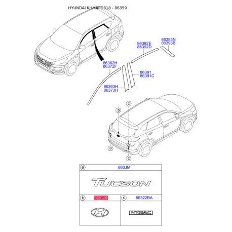 Эмблема радиатора 86300-D3000 Mobis - 86300D3000 - схема с каталога 86359, KHMAPD318 86300D3000