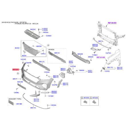 Бампер верхній 86511-D7510 Mobis - 86511D7510 - схема з каталогу 86512A, HEURPD718 86511D7510