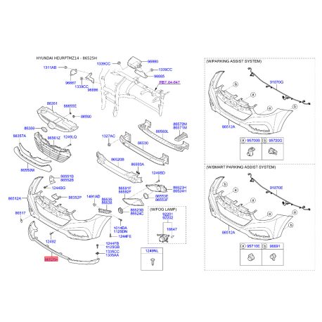 Накладка бампера нижняя (губа) 86512-2Y000 Mobis - 865122Y000 - схема с каталога 86525H, HEURPTMZ14 865122Y000