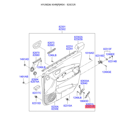 Ручка двери, внутреннее оснащение правая 92641-2E000 Mobis - 926412E000 - схема с каталога 92631R, KHMJPJM04 926412E000