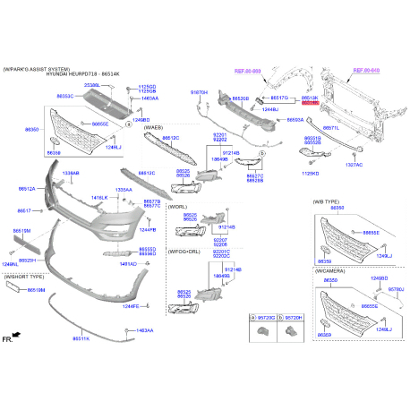 Кронштейн, буфер правий 86514-D7000 Mobis - 86514D7000 - схема з каталогу 86514K, HEURPD718 86514D7000
