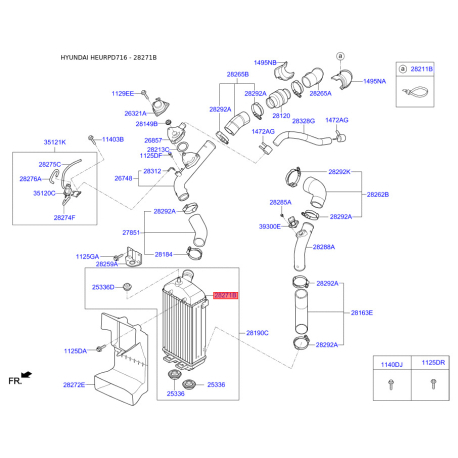 Интеркулер 28271-2B740 Mobis - 282712B740 - схема с каталога 28271B, HEURPD716 282712B740