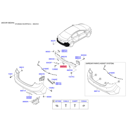 Кронштейн, буфер нижній 86685-3X100 Mobis - 866853X100 - схема з каталогу 86635X, KEURPSD11 866853X100