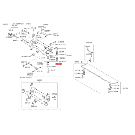 Сайлентблок балки 55456-2E500 Mobis - 554562E500 - схема с каталога 55454B, SEURPFQZ07 554562E500