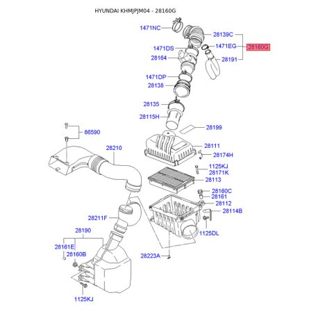 Шланг, система подачи воздуха 28140-1F080 Mobis - 281401F080 - схема с каталога 28160G, KHMJPJM04 281401F080
