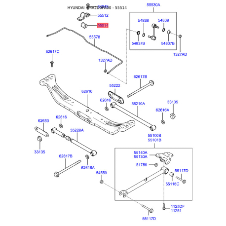 Втулка стабилизатора 55513-2D100 Mobis - 555132D100 - схема с каталога 55514, HMA2D0PA00 555132D100