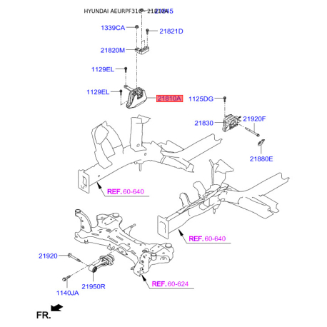 Подушка двигуна 21810-F3100 Mobis - 21810F3100 - схема з каталогу 21810A, AEURPF316 21810F3100