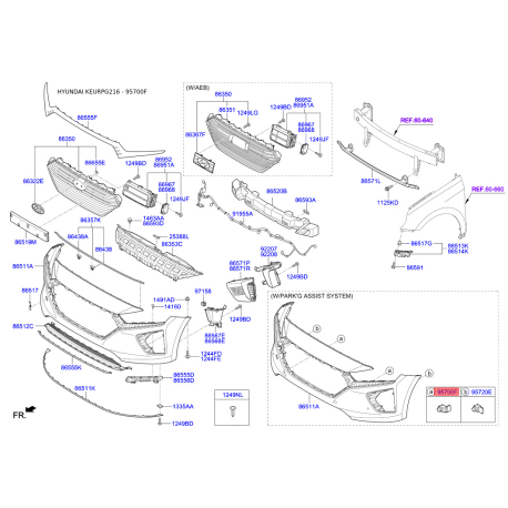 Датчик, система допомоги при паркуванні 95720-D3000RB4 Mobis - 95720D3000RB4 - схема з каталогу 95700F, KEURPG216 95720D3000RB4
