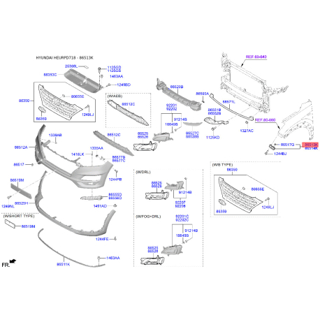 Кронштейн, буфер левый 86513-D7000 Mobis - 86513D7000 - схема с каталога 86513K, HEURPD718 86513D7000