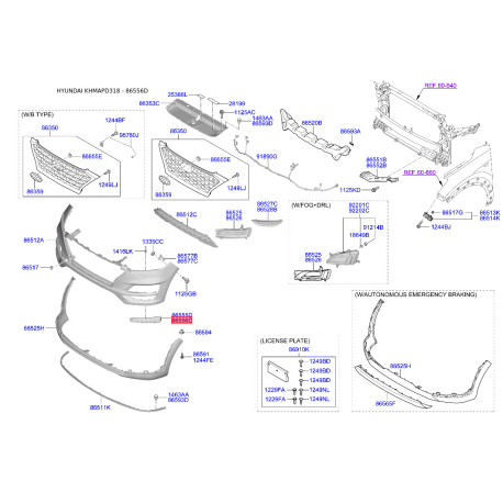 Кронштейн, буфер правый 86556-D3500 Mobis - 86556D3500 - схема с каталога 86556D, KHMAPD318 86556D3500