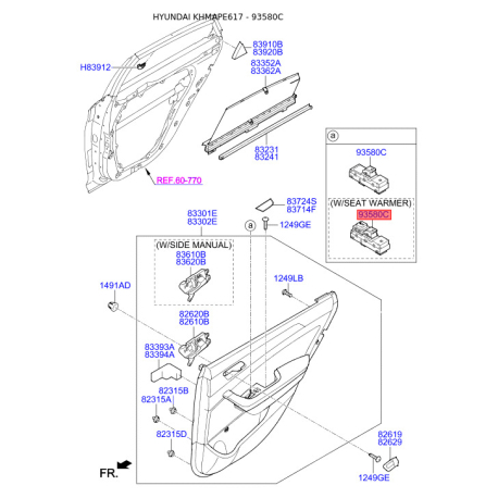 Блок кнопок склопідйомника задній 93580-C1000 Mobis - 93580C1000 - схема з каталогу 93580C, KHMAPE617 93580C1000