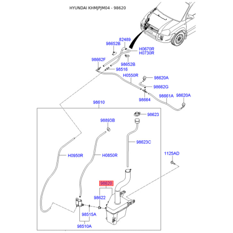Бачок омивача 98620-2E001 Mobis - 986202E001 - схема з каталогу 98620, KHMJPJM04 986202E001