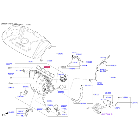 Прокладка впускного колектора 28313-2E200 Mobis - 283132E200 - схема з каталогу 28313C, KKMAPA712 283132E200