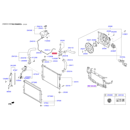 Соединительный патрубок, провод охлаждающей жидкости 25329-3X600 Mobis - 253293X600 - схема с каталога 25329, KKMAPA716 253293X600