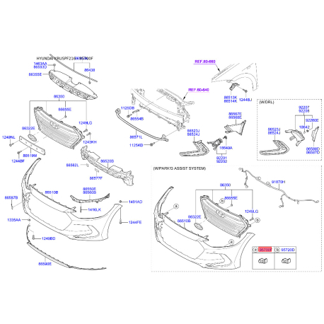 Датчик, система помощи при парковке 95720-D3000PF8 Mobis - 95720D3000PF8 - схема с каталога 95700F, KRUSPF216 95720D3000PF8