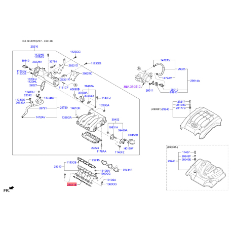 Прокладка впускного коллектора 28411-27000 Mobis - 2841127000 - схема с каталога 28411B, SEURPFQZ07 2841127000