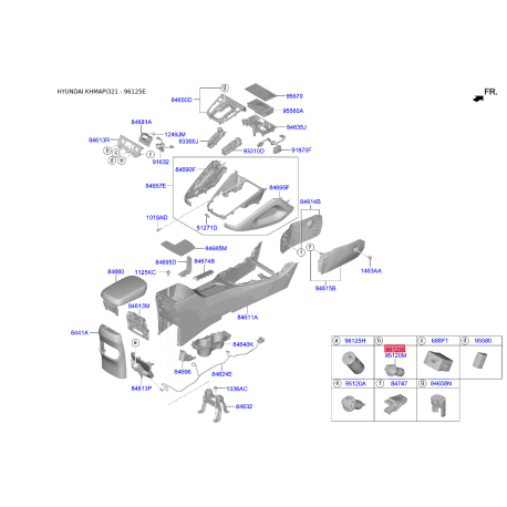 Адаптер (переходник) USB и AUX 96125-D3000 Mobis - 96125D3000 - схема с каталога 96125E, KHMAPI321 96125D3000